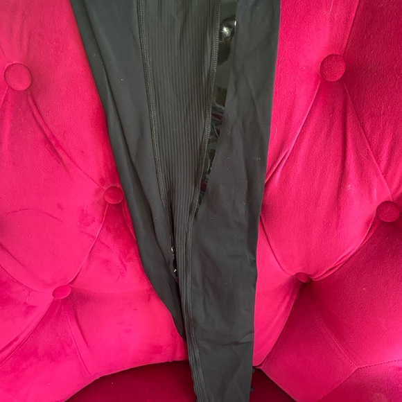 High waisted size 4 black shiny stripe on black leggings. Stripe entire of 25”. - Picture 3 of 7